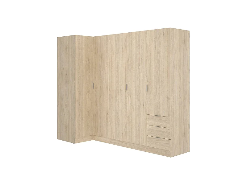 Armoire Succiso, Armoire d'angle pour chambre à coucher, Armoire d'angle avec 5 portes battantes, 214x91h184 cm, Chêne