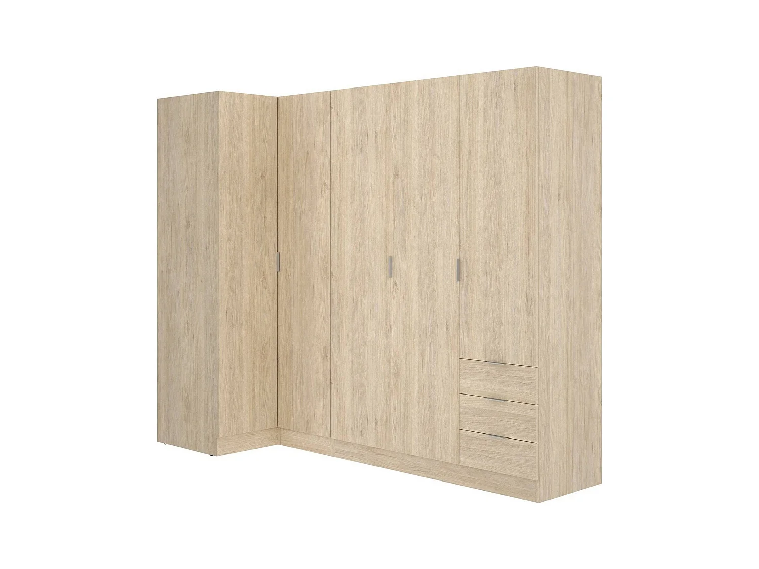 Succiso kledingkast, Hoekkast voor slaapkamer, Hoekkast met 5 draaideuren, 214x91h184 cm, Eiken