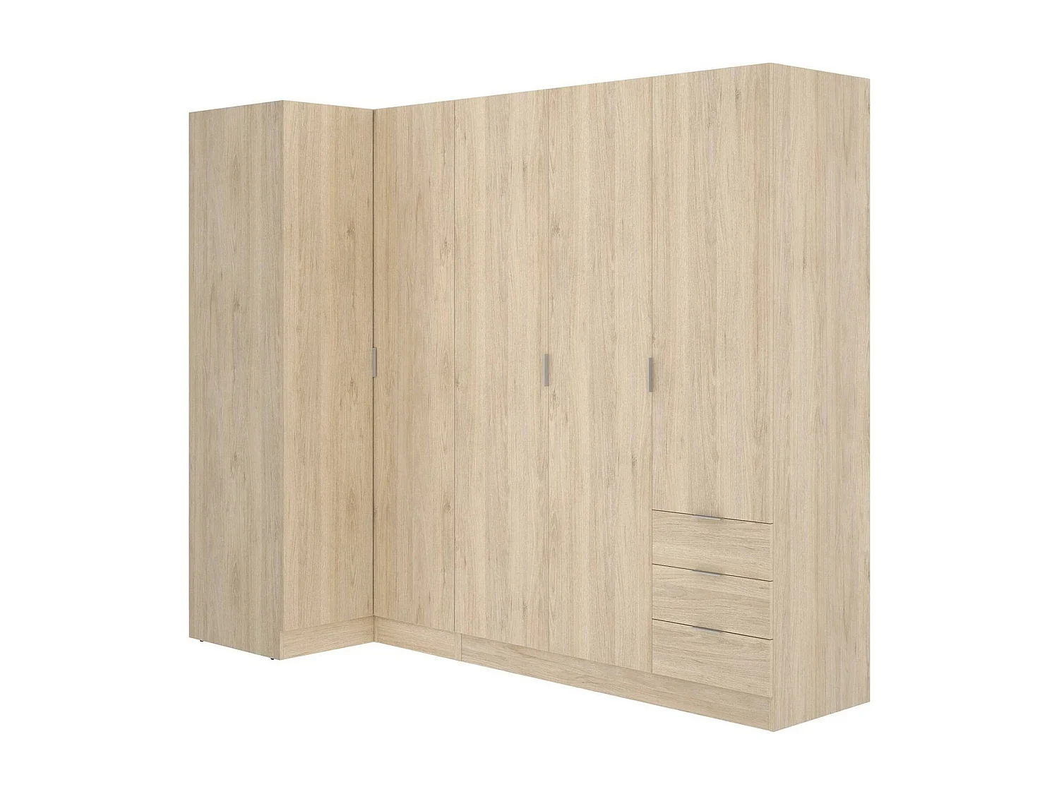 Armoire Succiso, Armoire d'angle pour chambre à coucher, Armoire d'angle avec 5 portes battantes, 214x91h184 cm, Chêne