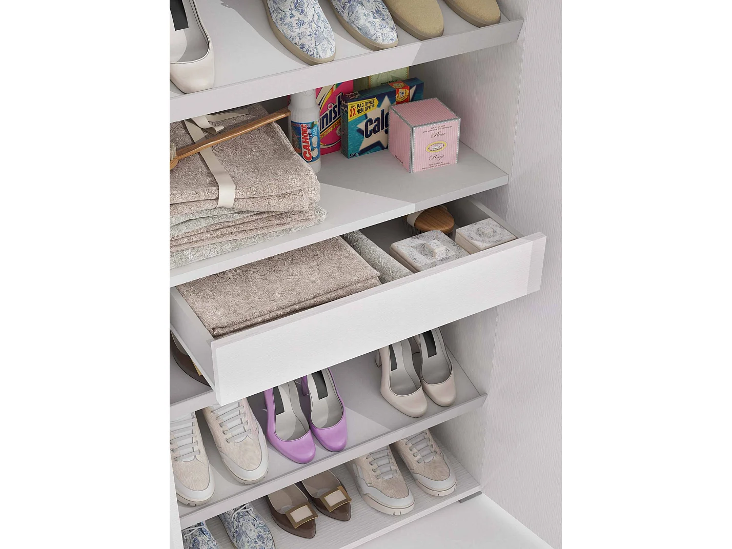 Armario multiusos Ddrega, Armario lineal con 2 puertas batientes, armario de 6 estantes, zapatero moderno, 100% Made in Italy, 72x37h195 cm, Olmo y Blanco