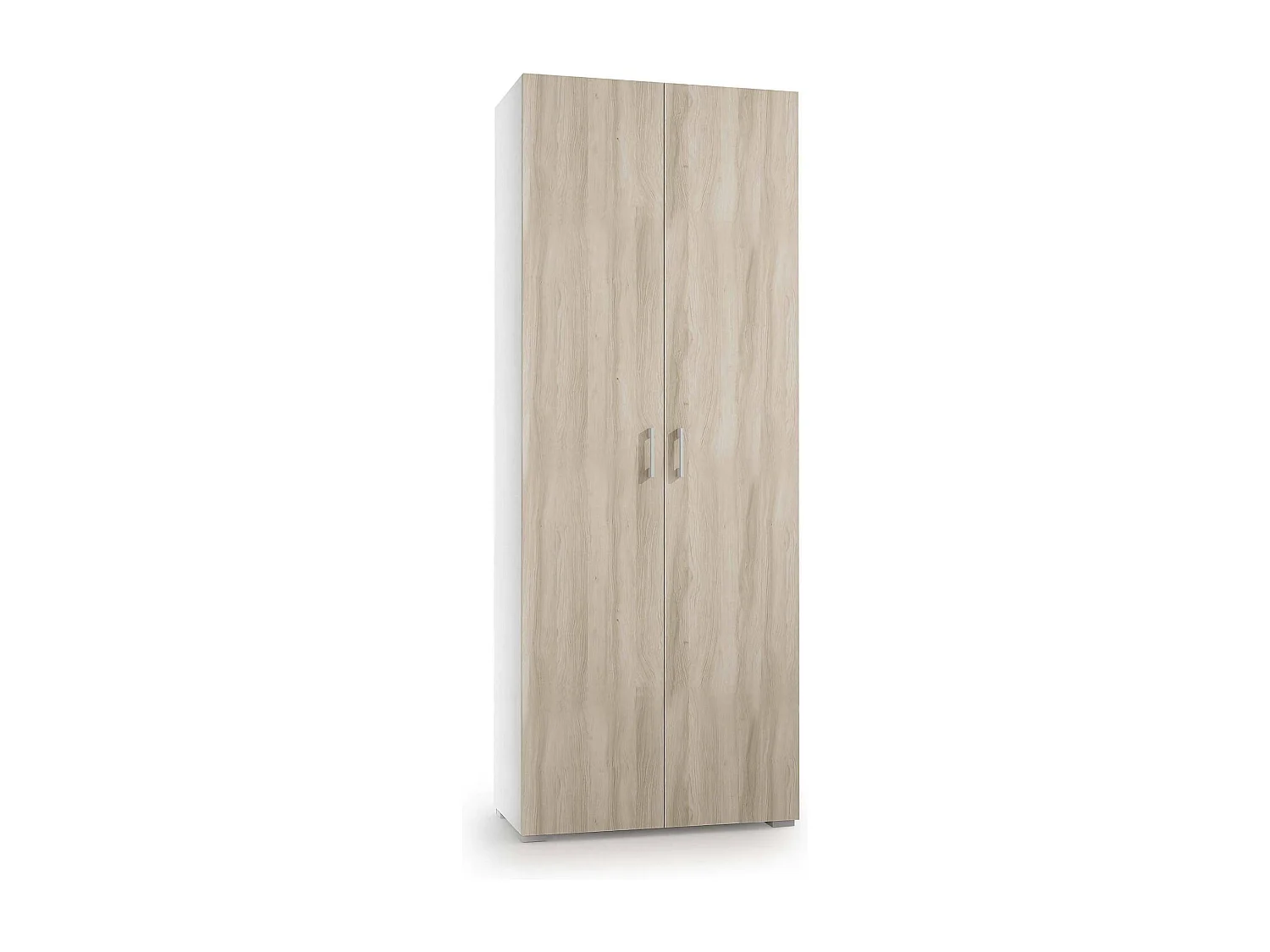 Ddrega multifunctionele kledingkast, lineaire kast met 2 draaideuren, kledingkast met 6 planken, modern schoenenrek, 100% Made in Italy, 72x37h195 cm, iep en wit