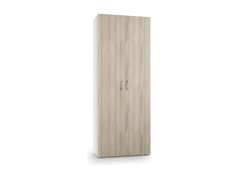 Ddrega multifunctionele kledingkast, lineaire kast met 2 draaideuren, kledingkast met 6 planken, modern schoenenrek, 100% Made in Italy, 72x37h195 cm, iep en wit
