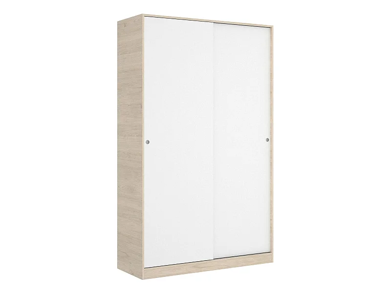 Armoire Denali, Cintre pour chambre à coucher, Armoire avec 2 portes coulissantes, 120x50h204 cm, Blanc et Chêne