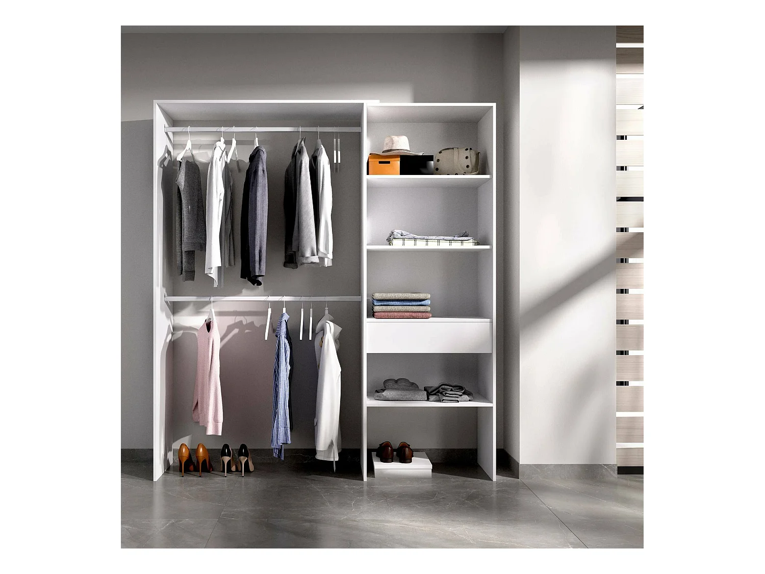 Armoire Lhotse, Structure pour dressing, Cintre ouvert, 160x40h187 cm, Blanc