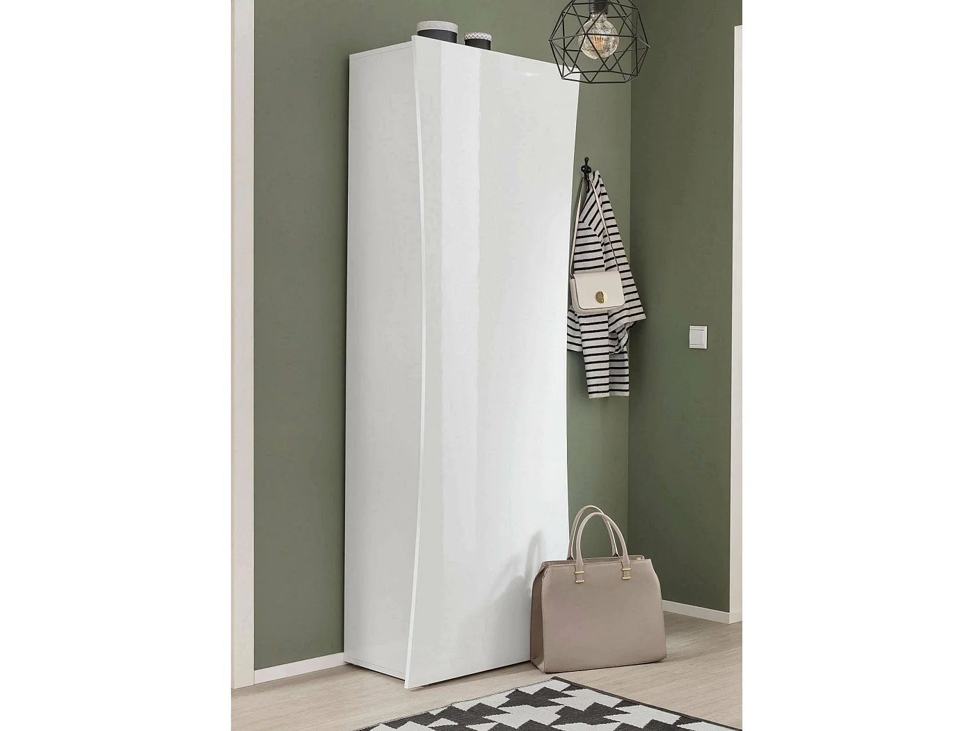 Armário multiuso Ddandre, Sapateira com 1 porta e 4 prateleiras, Armário multifuncional, 100% Fabricado na Itália, 63x40h187 cm, Branco brilhante