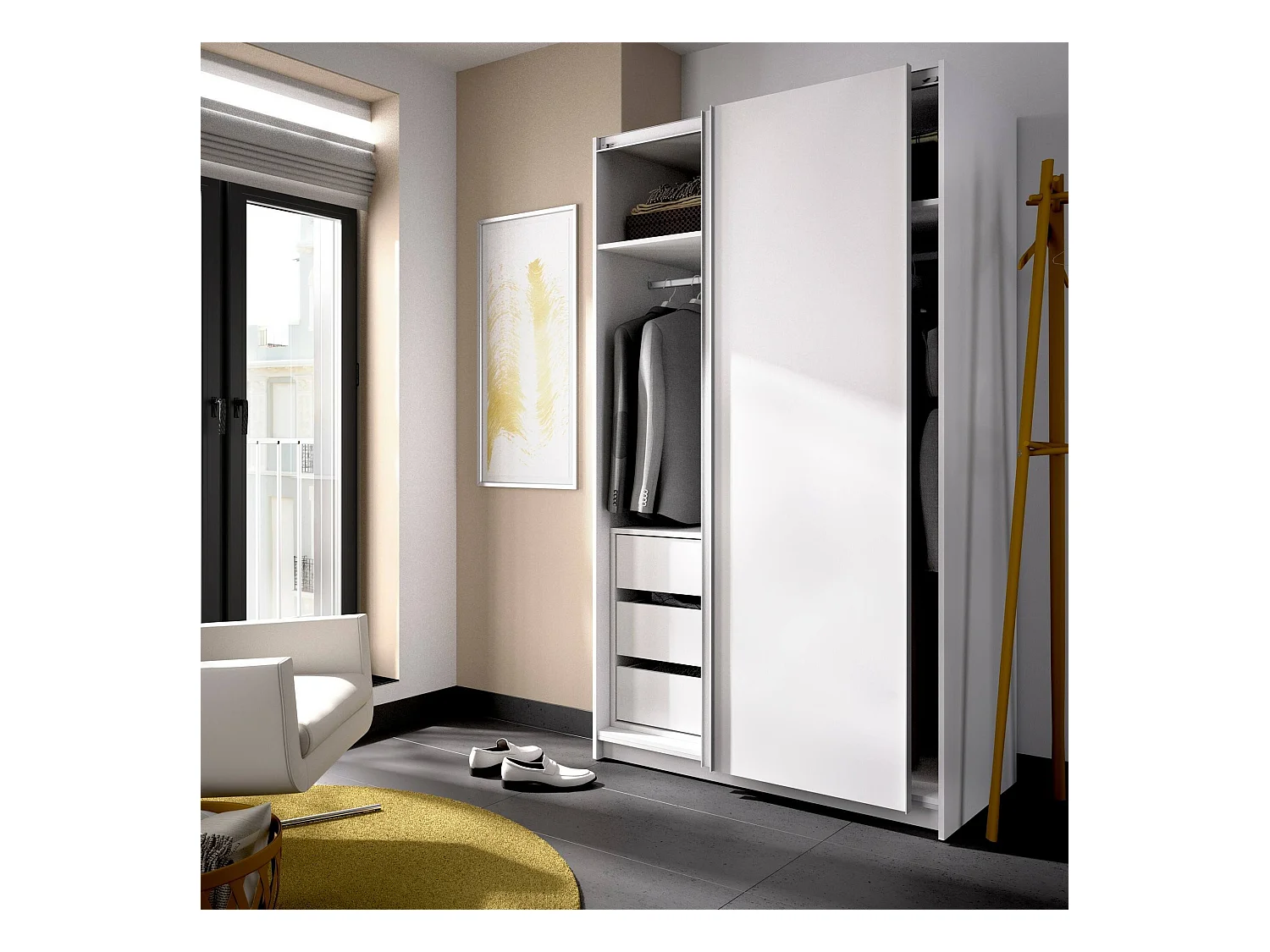Armoire Annapurna, Cintre pour chambre à coucher, Armoire avec 2 portes coulissantes, 120x65h204 cm, Blanc