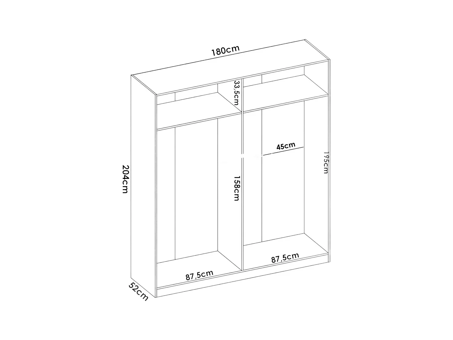 Guardaroba Prado, Mobile appendiabiti per camera da letto, Armadio a 4 ante battenti, 180x52h204 cm, Bianco