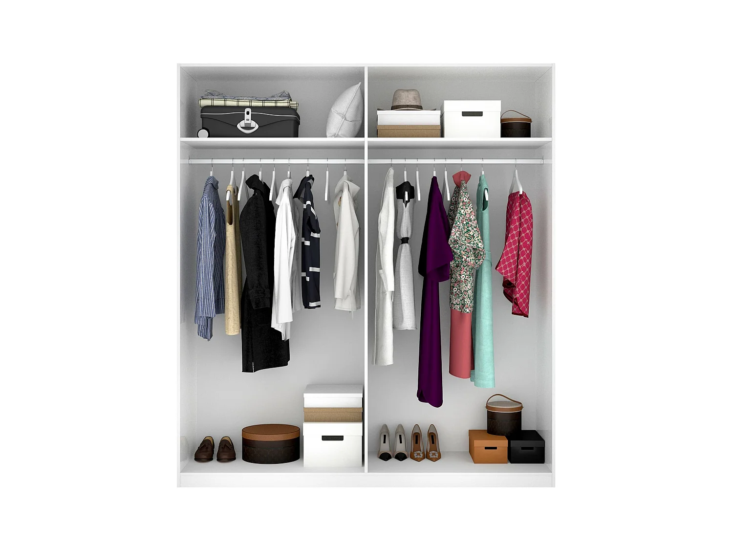 Guardaroba Prado, Mobile appendiabiti per camera da letto, Armadio a 4 ante battenti, 180x52h204 cm, Bianco