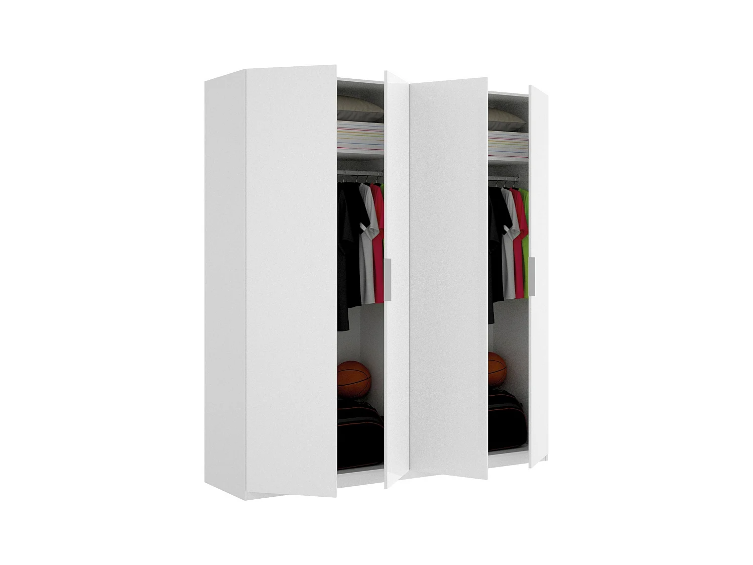 Guardaroba Prado, Mobile appendiabiti per camera da letto, Armadio a 4 ante battenti, 180x52h204 cm, Bianco