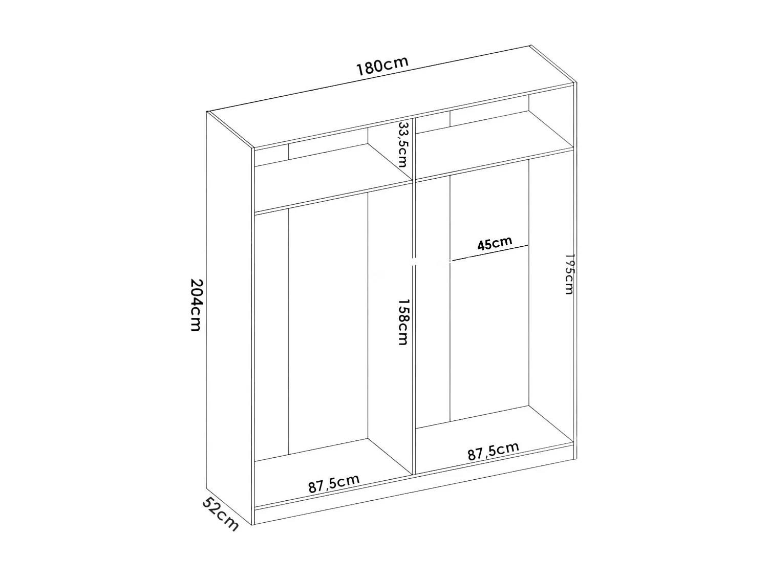 Guardaroba Prado, Mobile appendiabiti per camera da letto, Armadio a 4 ante battenti, 180x52h204 cm, Bianco