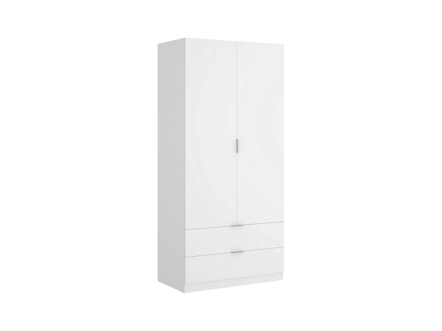Pisanino Armoire, Cintre pour chambre à coucher, Armoire avec 2 portes battantes et 2 tiroirs, 81x52h184 cm, Blanc