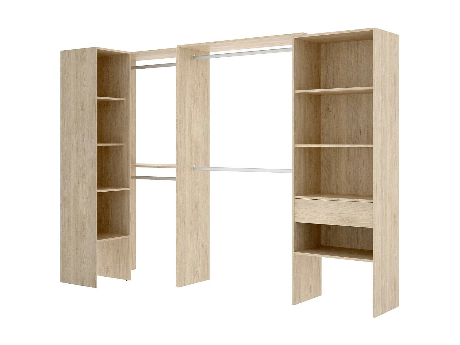 Armoire Arera, Structure pour dressing d'angle, Cintre d'angle ouvert, 248x79h187 cm, Chêne