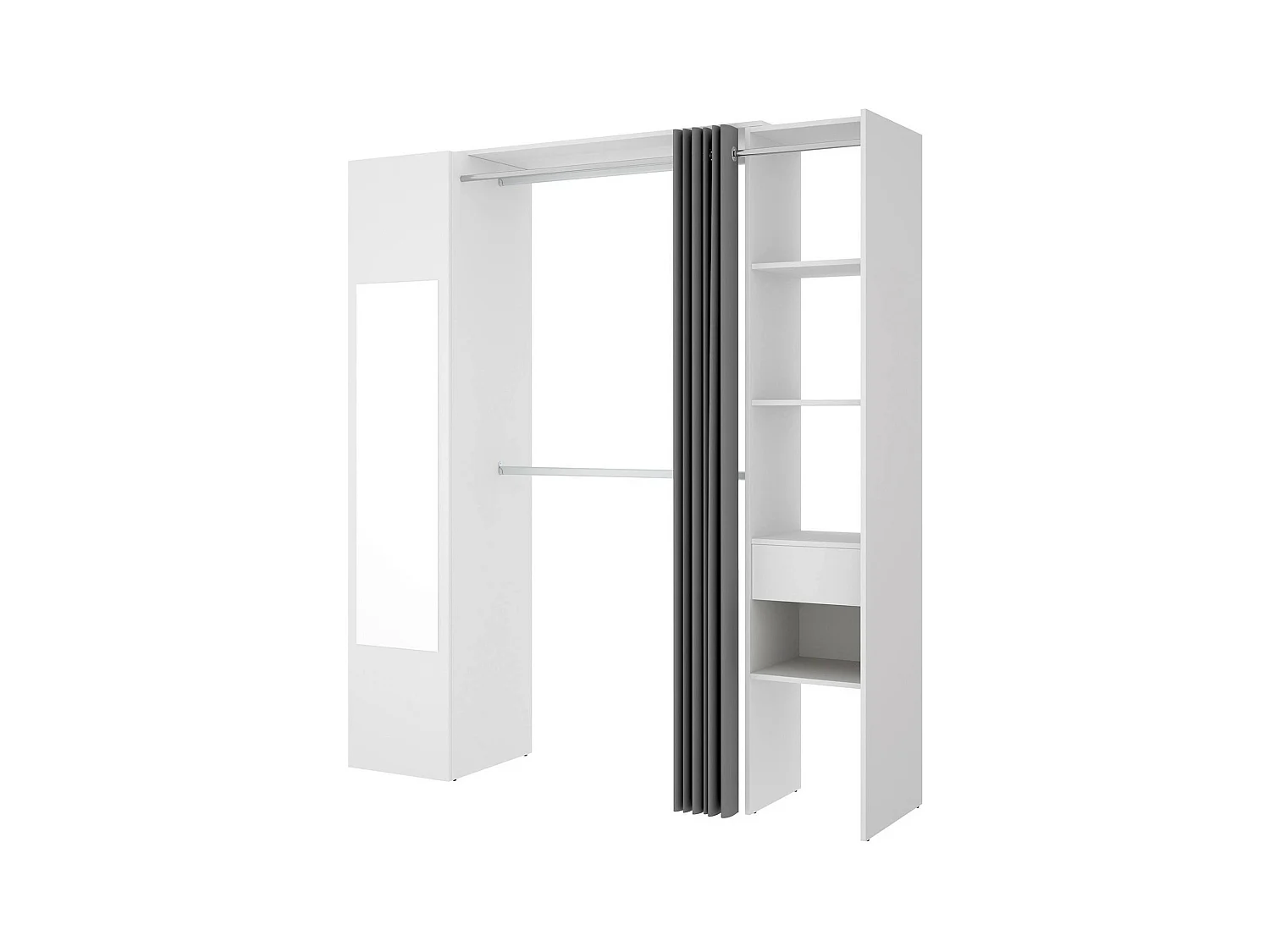 Armoire Rigi, Structure pour dressing, Cintre ouvert, 177x52h205 cm, Blanc et Anthracite