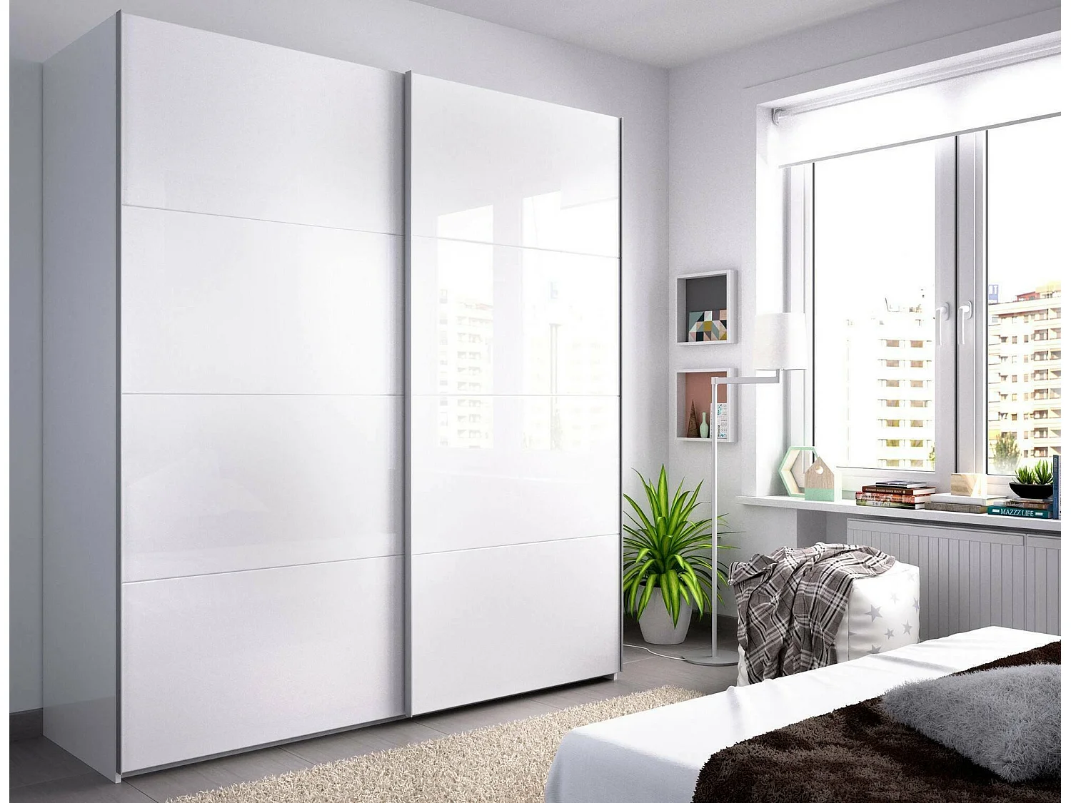 Saltoro Armoire, Cintre pour chambre à coucher, Armoire avec 2 portes coulissantes, 180x65h204 cm, Blanc