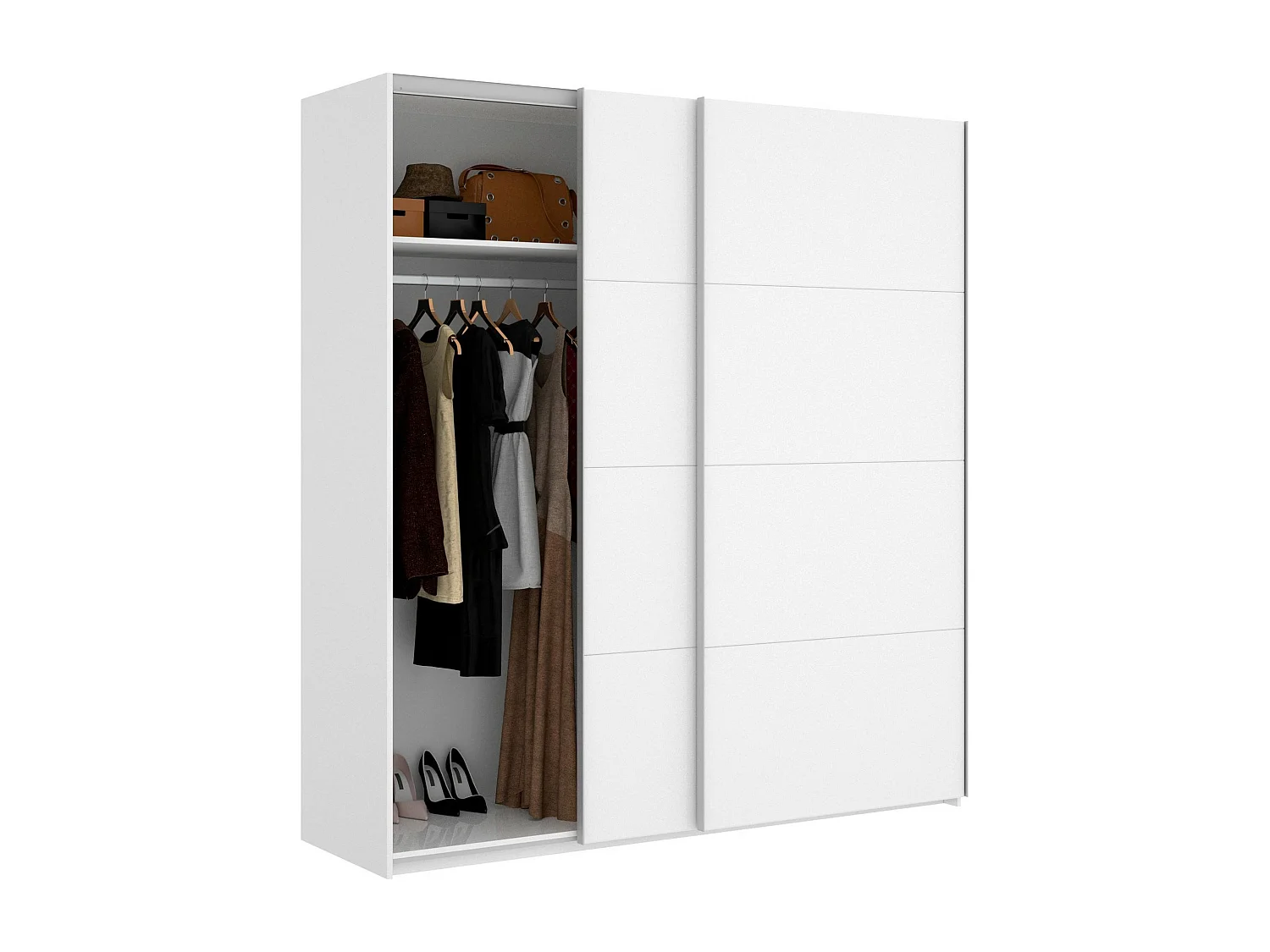 Saltoro Armoire, Cintre pour chambre à coucher, Armoire avec 2 portes coulissantes, 180x65h204 cm, Blanc