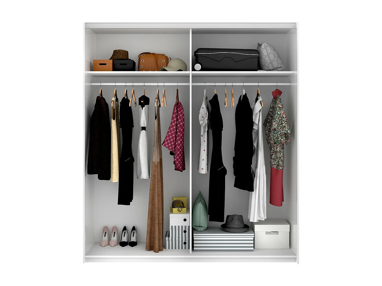 Saltoro Armoire, Cintre pour chambre à coucher, Armoire avec 2 portes coulissantes, 180x65h204 cm, Blanc