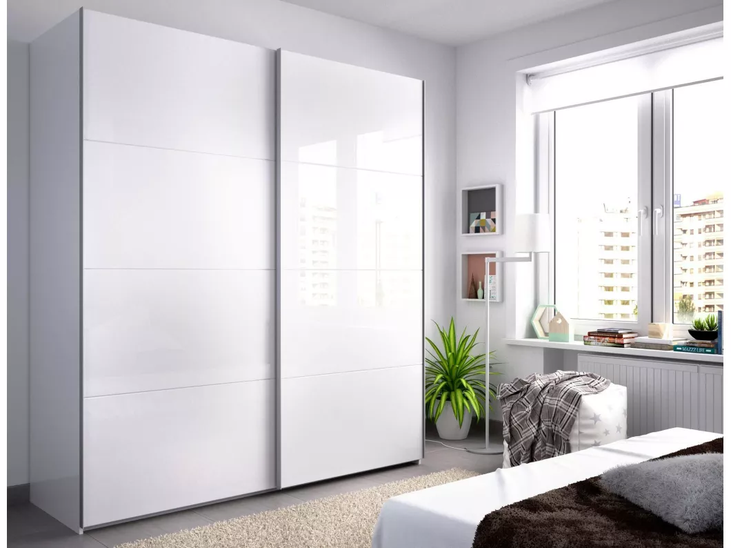 Kauf Unique Kleiderschrank Saltoro, Garderobe für Schlafzimmer, Kleiderschrank mit 2 Schiebetüren, 180x65h204 cm, Weiß