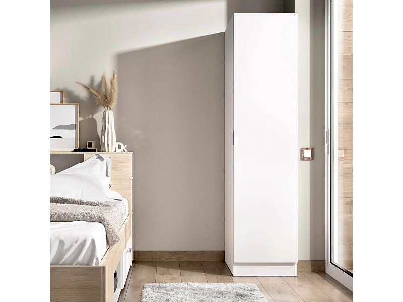 Armoire Cusna, Cintre pour chambre à coucher, Armoire avec 1 porte simple, 41x52h184 cm, Blanc