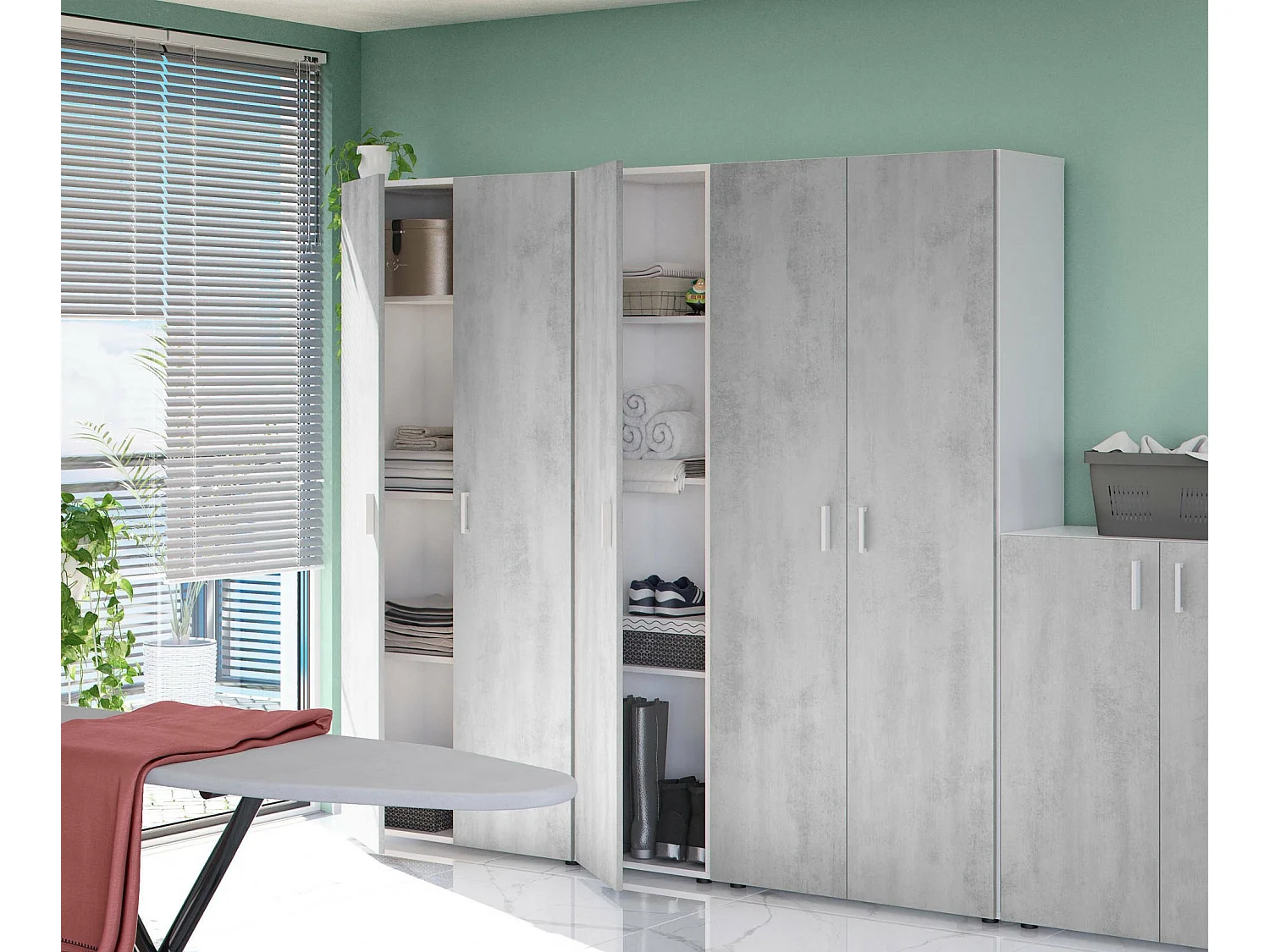 Dmora - Armadio multiuso 2 ante Ashkita, 80x37h182 cm, Cemento e Bianco