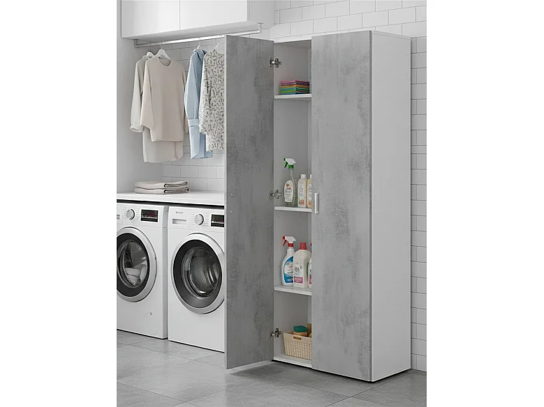 Dmora - Armadio multiuso 2 ante Ashkita, 80x37h182 cm, Cemento e Bianco