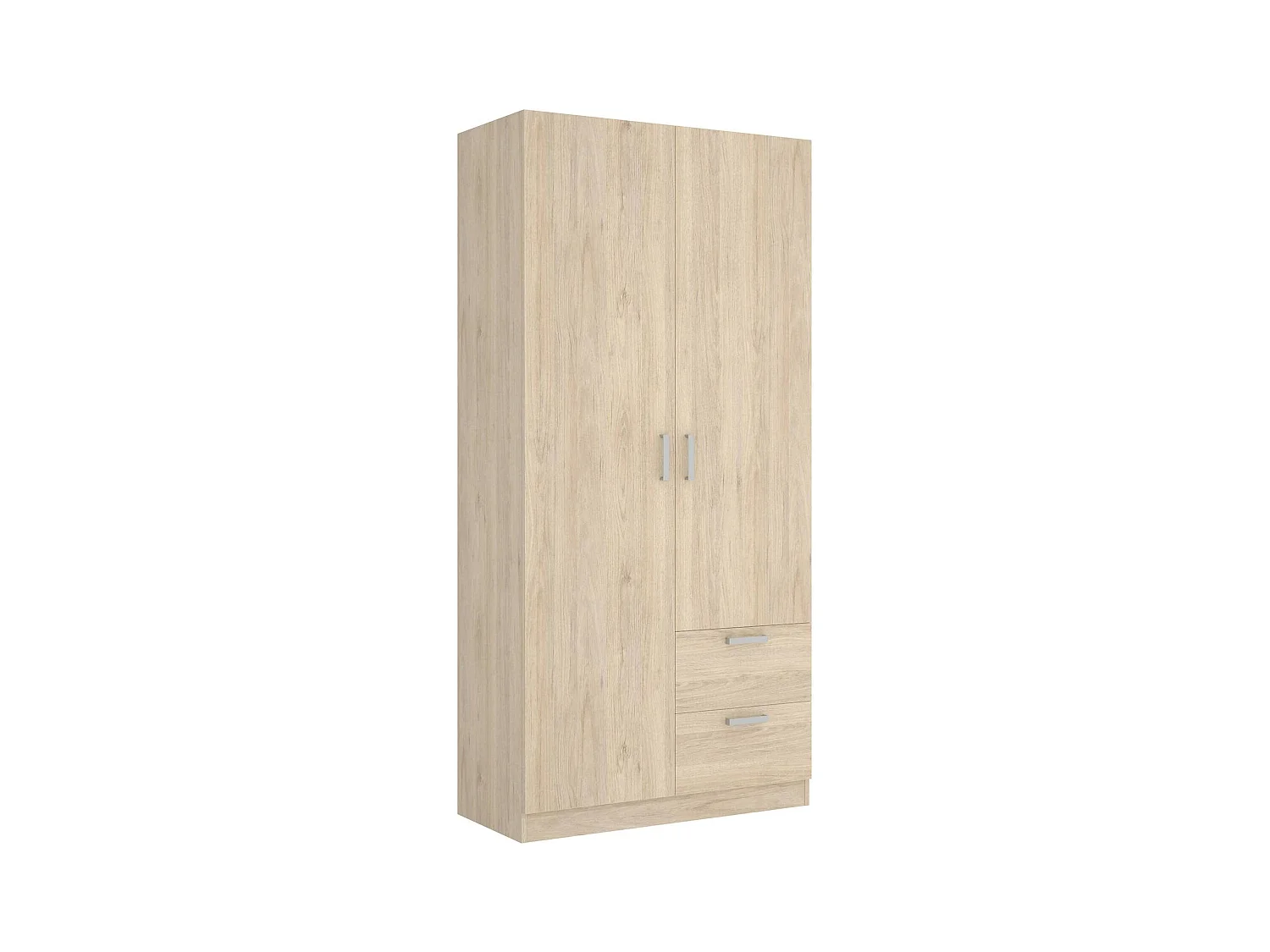 Armoire Velino, Cintre pour chambre à coucher, Armoire avec 2 portes battantes et 2 tiroirs, 100x52h215 cm, Chêne