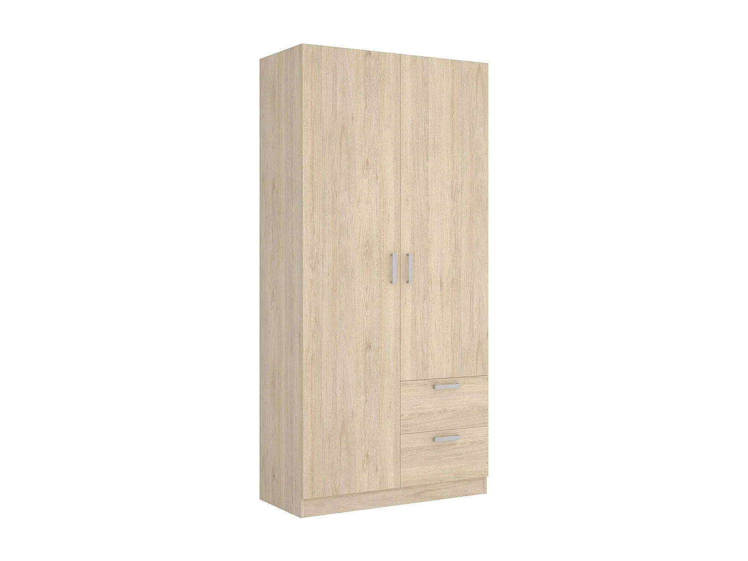 Armario Velino, Perchero para dormitorio, Armario con 2 puertas batientes y 2 cajones, 100x52h215 cm, Roble