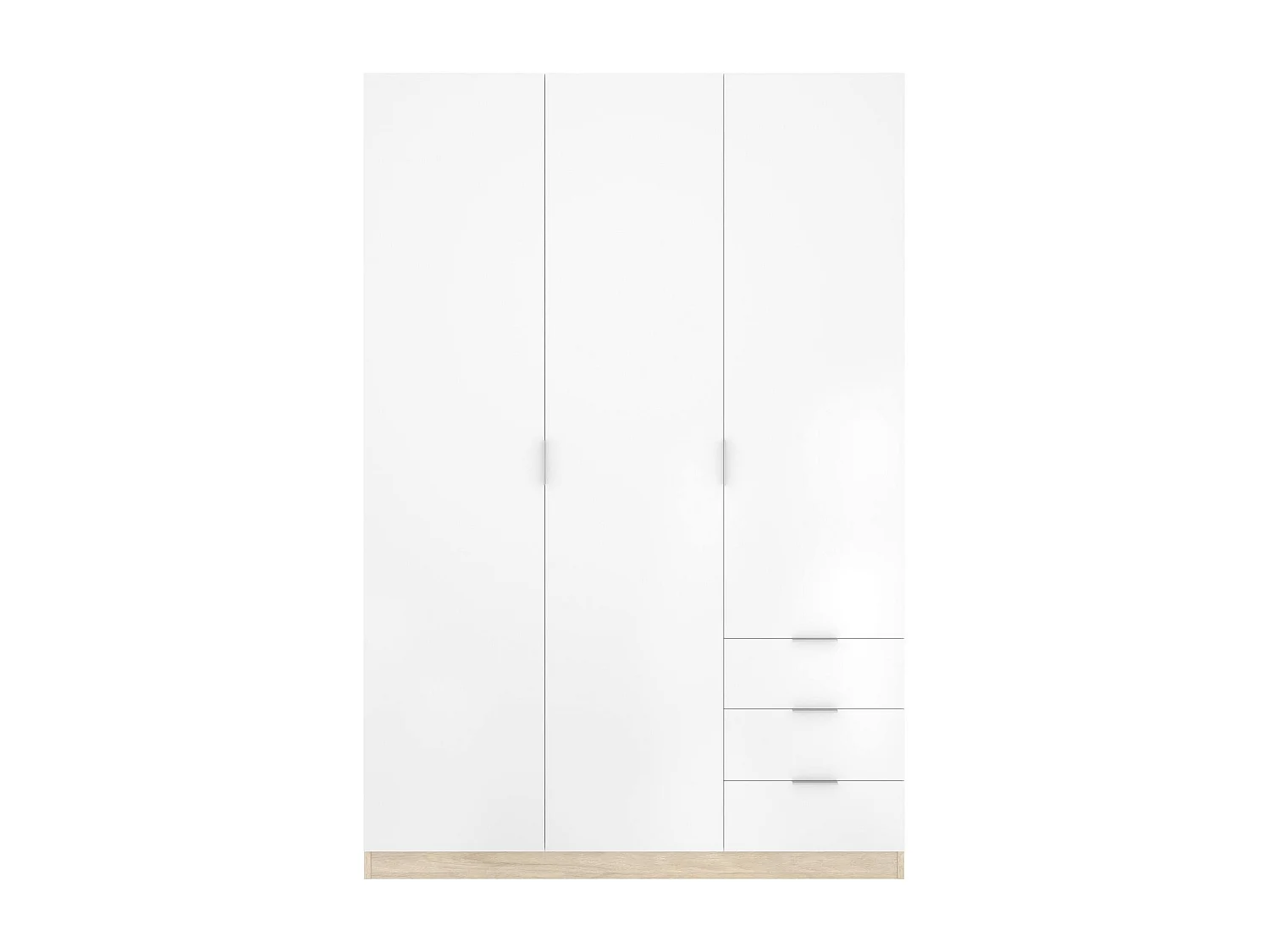 Cimone Kledingkast, Kledinghanger voor slaapkamer, Kledingkast met 3 draaideuren en 3 laden, 121x52h184 cm, Wit en Eiken