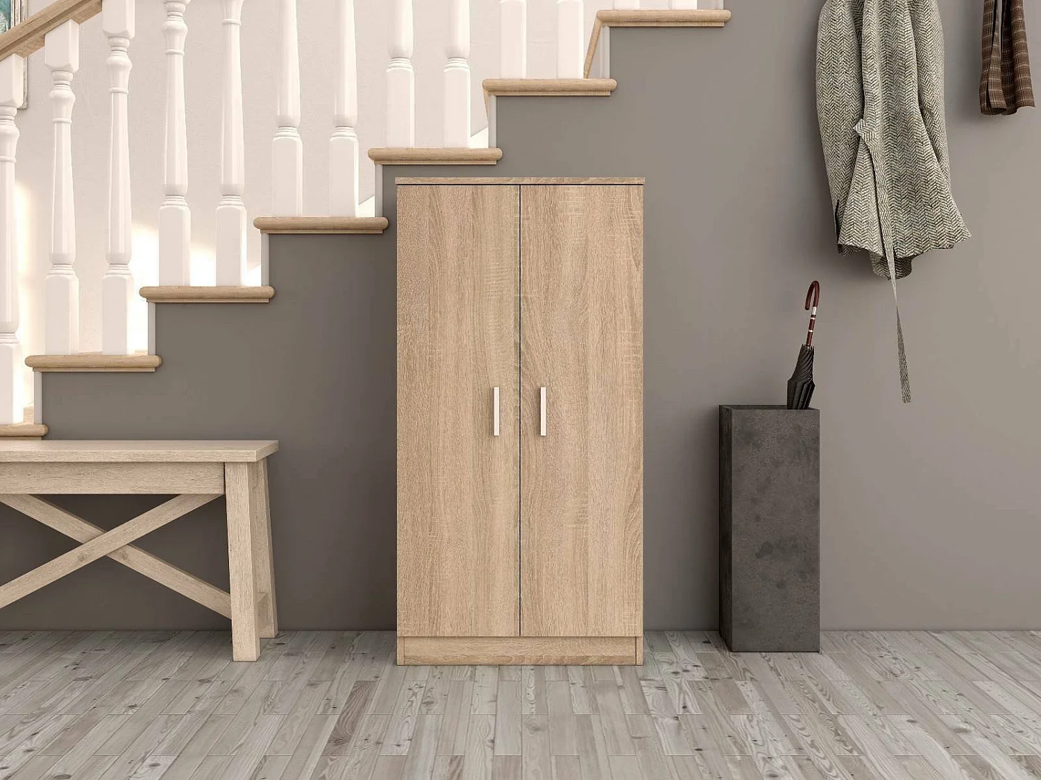 Armoire polyvalente Dbonucc, Armoire auxiliaire avec 2 portes, Armoire à chaussures basse avec 6 étagères, Étagère à chaussures moderne, 55x36h108 cm, Chêne
