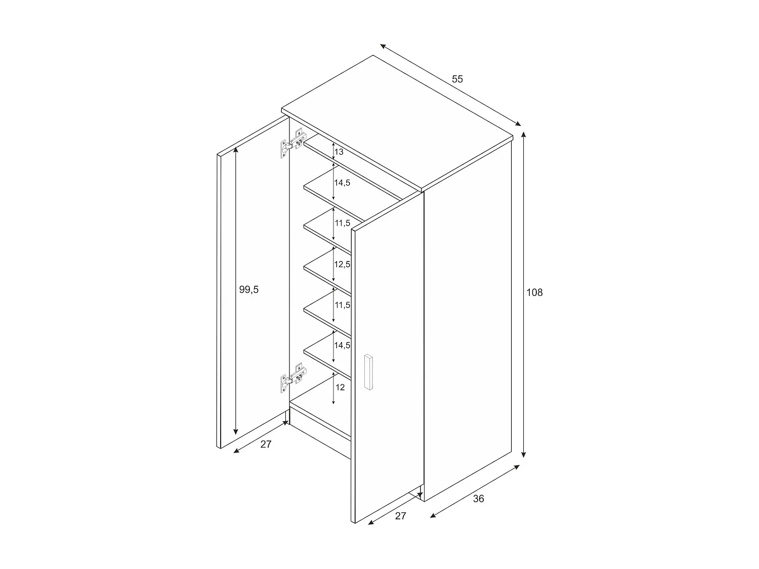Dmora - Armadio multiuso 2 ante Akimera, 55x36h108 cm, Rovere