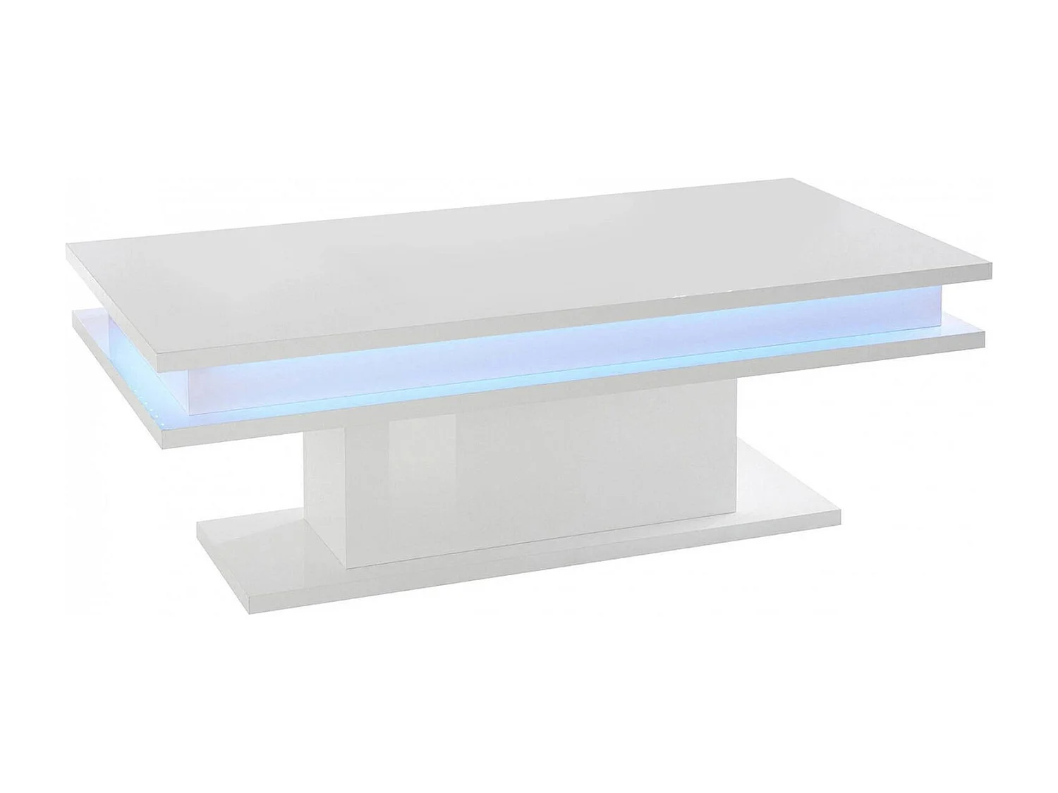 Dgandin salontafel, Lage salontafel, Tijdschriftenrek, 100% Made in Italy, 100x55h42 cm, Glanzend wit met LED-licht