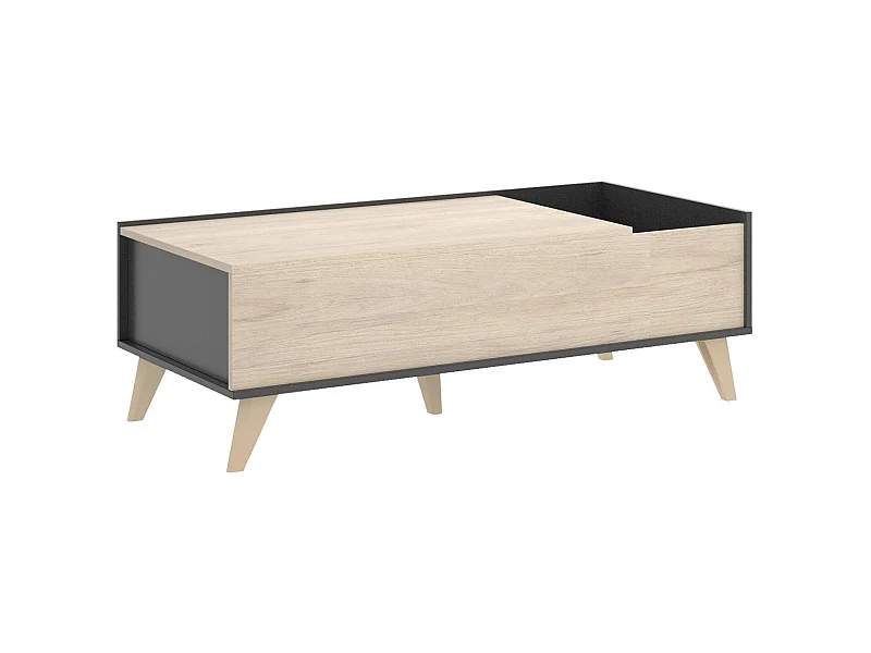 Couchtisch Cuna, Wohnzimmer-Zeitungsständer mit Ablagefach, niedriger Couchtisch, 99 x 60 x 41 cm, Anthrazit und Eiche