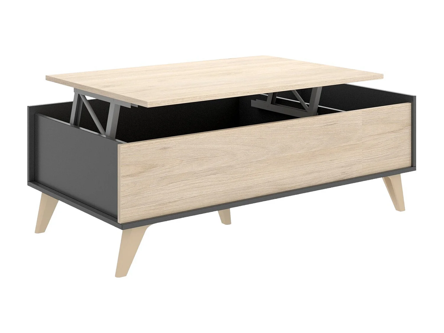 Dmora Tavolino da Salotto Cuna 60x99x41h cm Nero Antracite un Vano Vano Portaoggetti, Piano Sollevabile