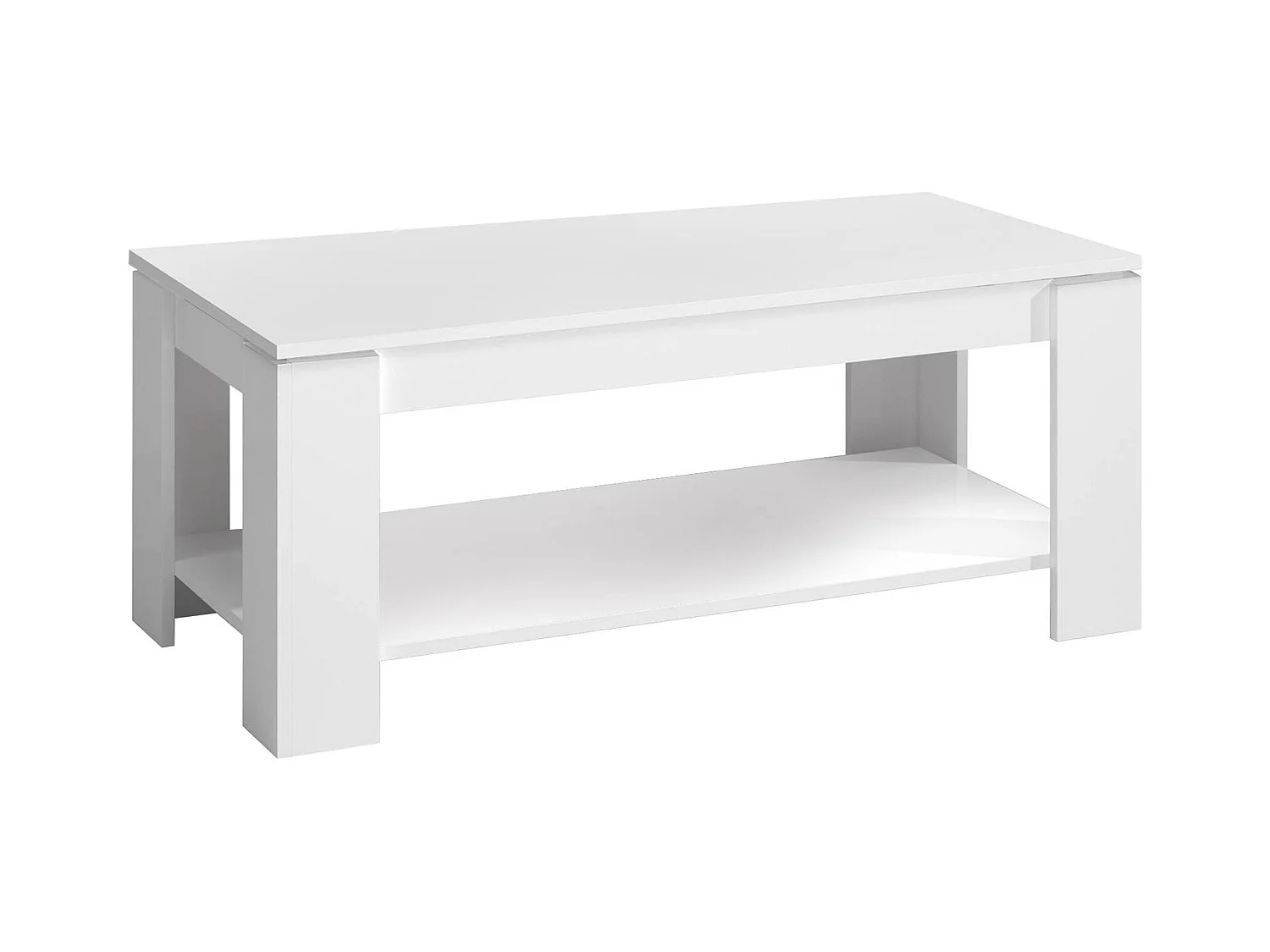 Ddeviti salontafel, Salontafel met verhoogde plank, Lage woonkamertafel, 102x50h43/54 cm, Mat wit
