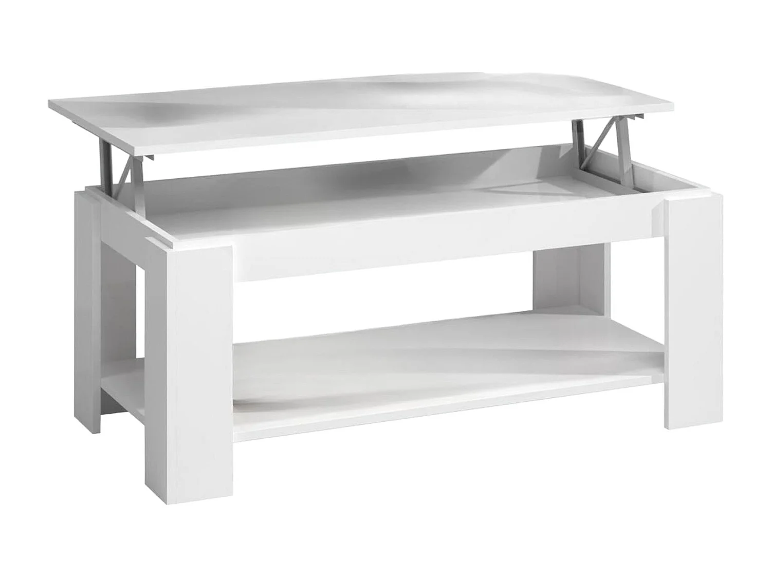 Ddeviti salontafel, Salontafel met verhoogde plank, Lage woonkamertafel, 102x50h43/54 cm, Mat wit