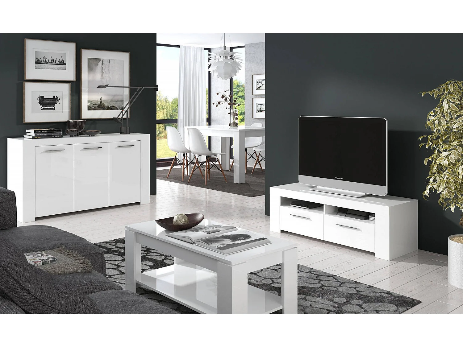 Table basse Ddeviti, Table basse avec étagère élévatrice, Table basse de salon, 102x50h43/54 cm, Blanc mat