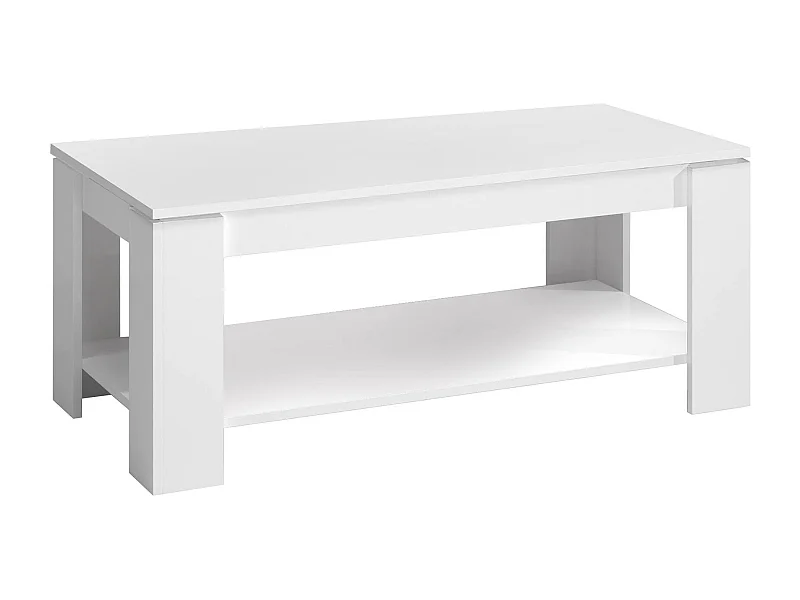 Mesa baja Ddeviti, Mesa de centro con balda elevable, Mesa de centro para la sala de estar, 102x50h43/54 cm, blanco mate
