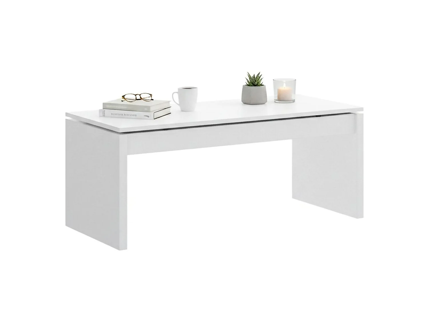 Mesa de centro Dburgi, Porta-revistas para sala com compartimento de arrumação, Mesa de centro baixa elevada, 102x50h43 cm, Branco