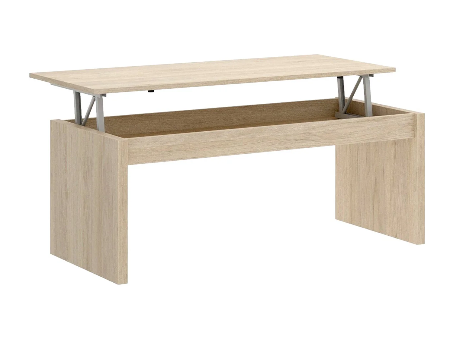 Table basse Dburgi, Porte-revues de salon avec compartiment de rangement, Table basse élévatrice basse, 102x50h43 cm, Chêne