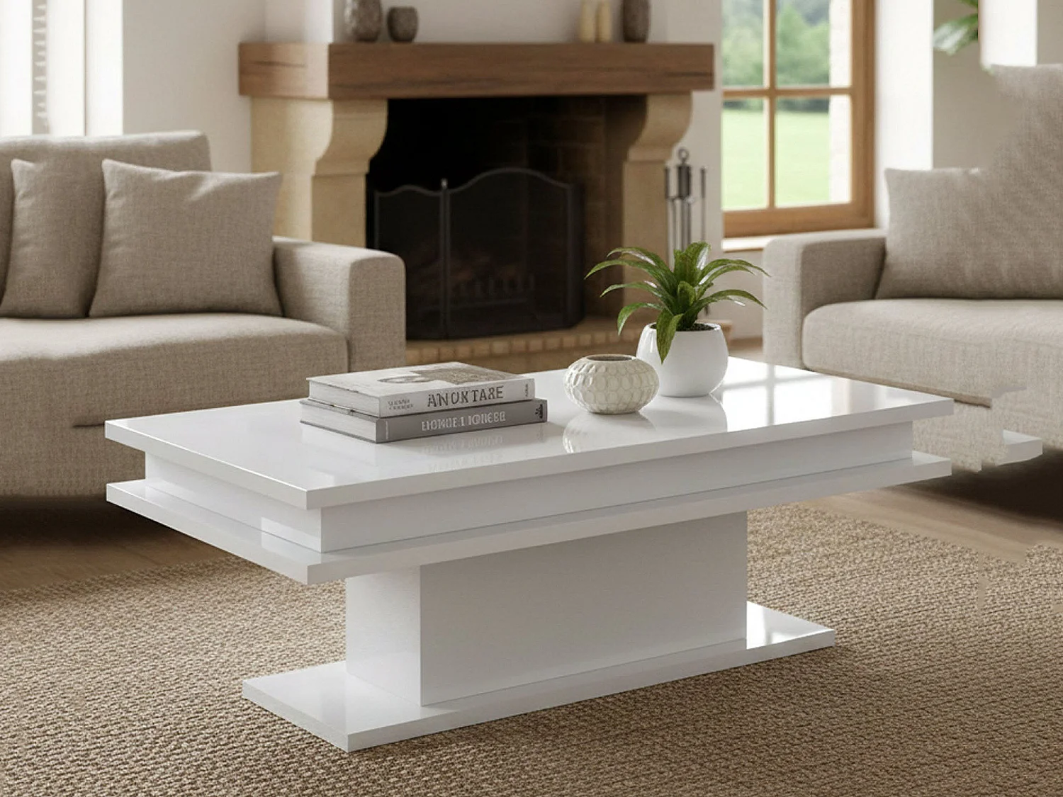Table basse Dgandin, Table basse, Porte-revues, 100% Made in Italy, 100x55h42 cm, Blanc brillant
