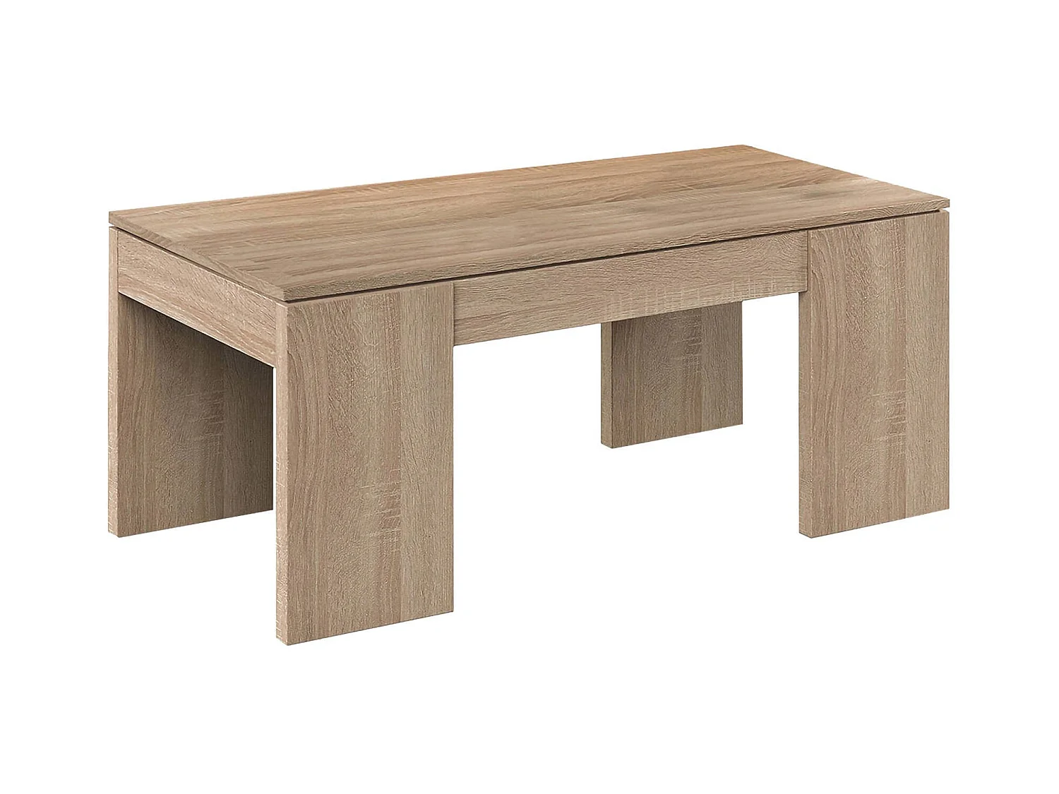 Table basse Dgollin, Table basse avec plateau relevable, Table basse de salon, 100x50h43/84 cm, Chêne