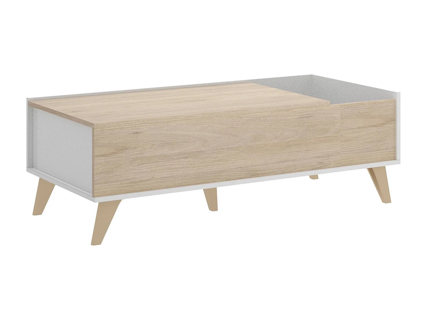 Dburs salontafel, Tijdschriftenrek in de woonkamer met opbergvak, Lage in hoogte verstelbare salontafel, 99x60h41 cm, Eiken en wit