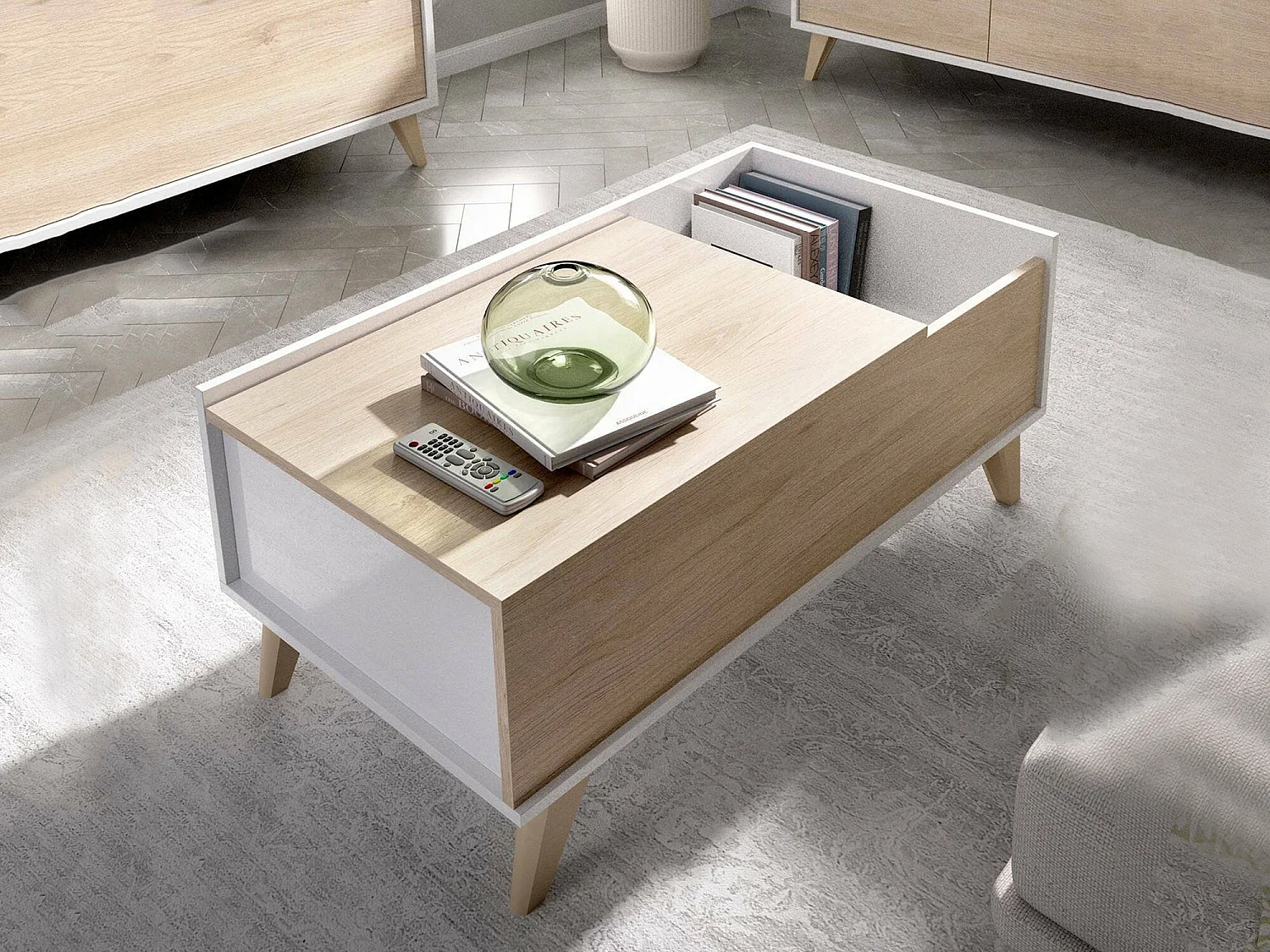 Tavolino da Salotto Alexius, Vano Portaoggetti, 60x99x41h cm Bianco