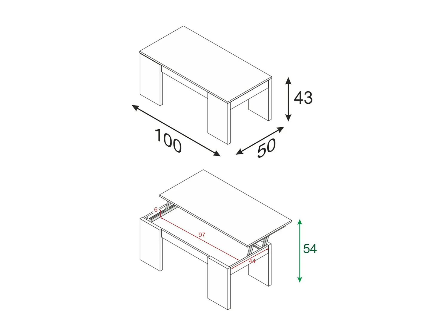 Couchtisch Dgollin, Couchtisch mit abnehmbarer Platte, Couchtisch für das Wohnzimmer, 100x50h43/84 cm, Aschgrau