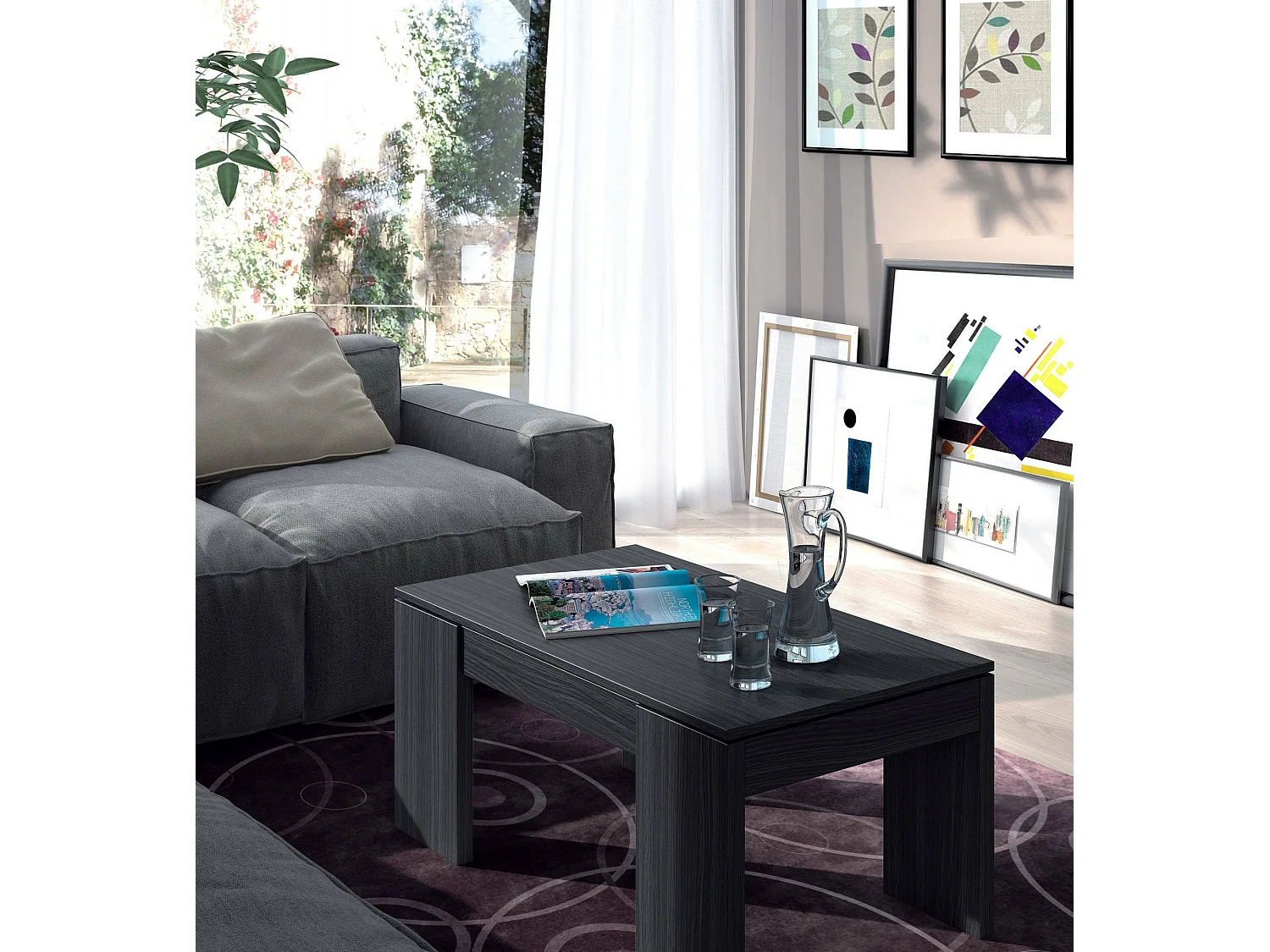 Couchtisch Dgollin, Couchtisch mit abnehmbarer Platte, Couchtisch für das Wohnzimmer, 100x50h43/84 cm, Aschgrau