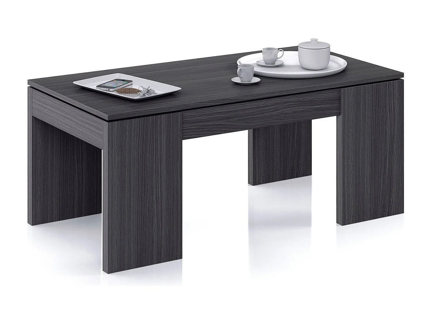 Couchtisch Dgollin, Couchtisch mit abnehmbarer Platte, Couchtisch für das Wohnzimmer, 100x50h43/84 cm, Aschgrau