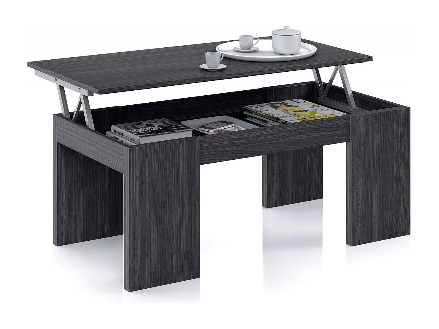 Couchtisch Dgollin, Couchtisch mit abnehmbarer Platte, Couchtisch für das Wohnzimmer, 100x50h43/84 cm, Aschgrau