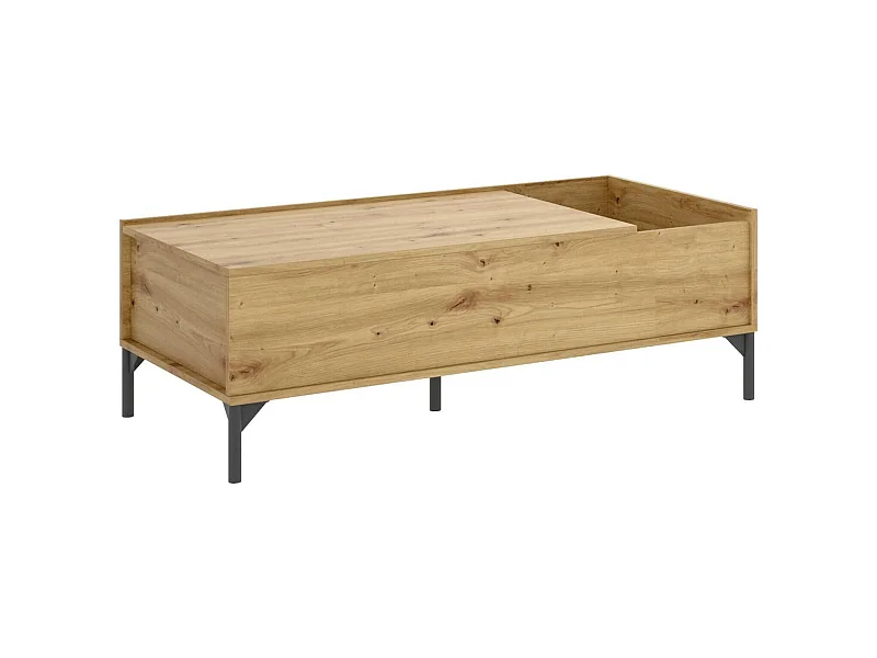 Couchtisch Cuna, Wohnzimmer-Zeitungsständer mit Ablagefach, niedriger Couchtisch, 99x60h41 cm, Nodi-Eiche