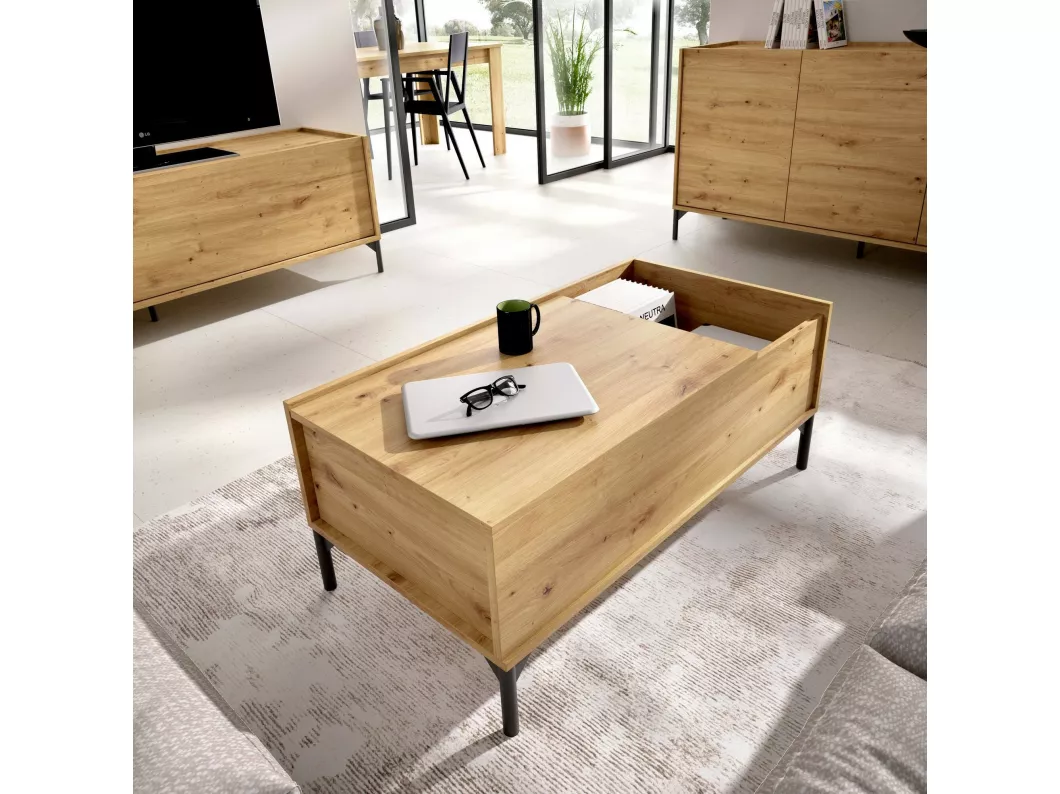 Kauf Unique Couchtisch Cuna, Wohnzimmer-Zeitungsständer mit Ablagefach, niedriger Couchtisch, 99x60h41 cm, Nodi-Eiche