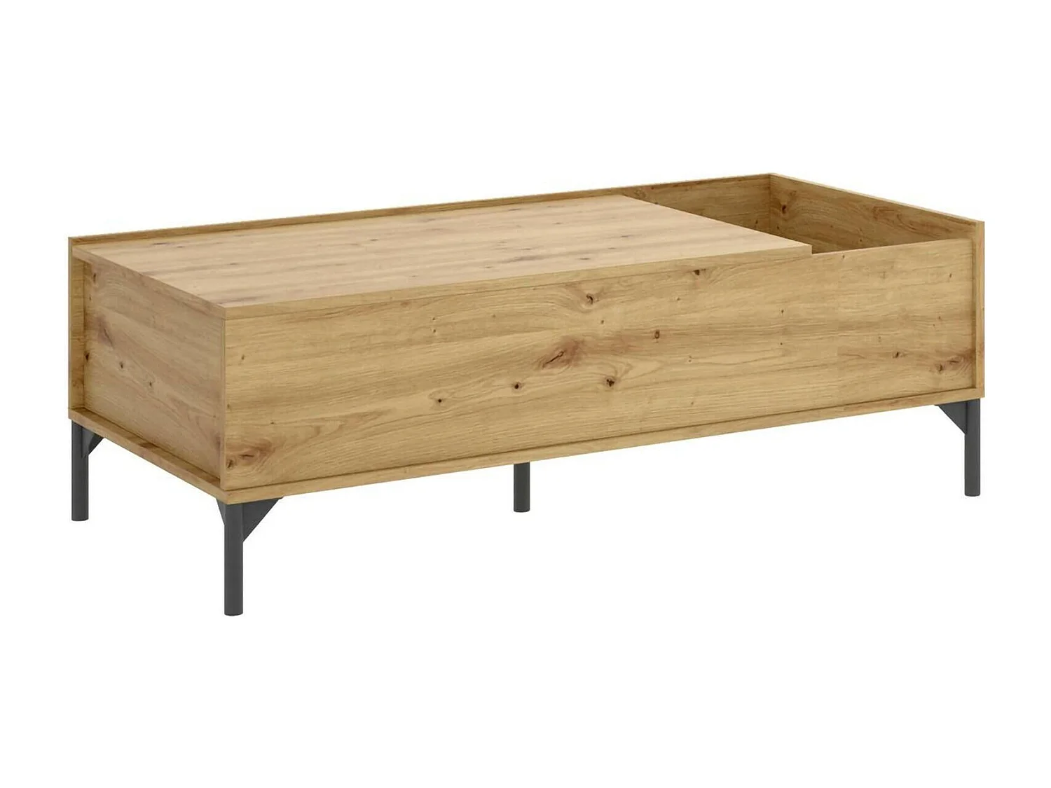 Table basse Cuna, Porte-revues de salon avec compartiment de rangement, Table basse élévatrice basse, 99x60h41 cm, Chêne Nodi