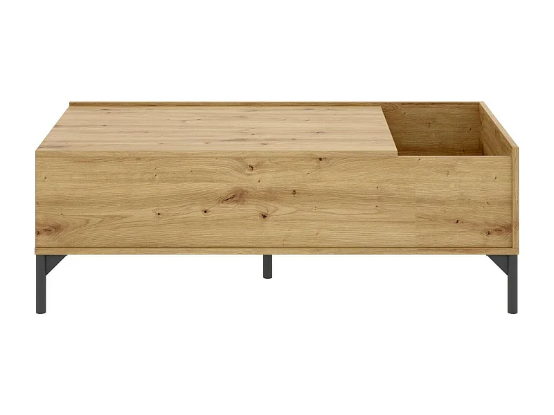 Table basse Cuna, Porte-revues de salon avec compartiment de rangement, Table basse élévatrice basse, 99x60h41 cm, Chêne Nodi